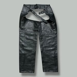 Vintage Leather Chaps Motorcycle Riding Protection Black Mens XL